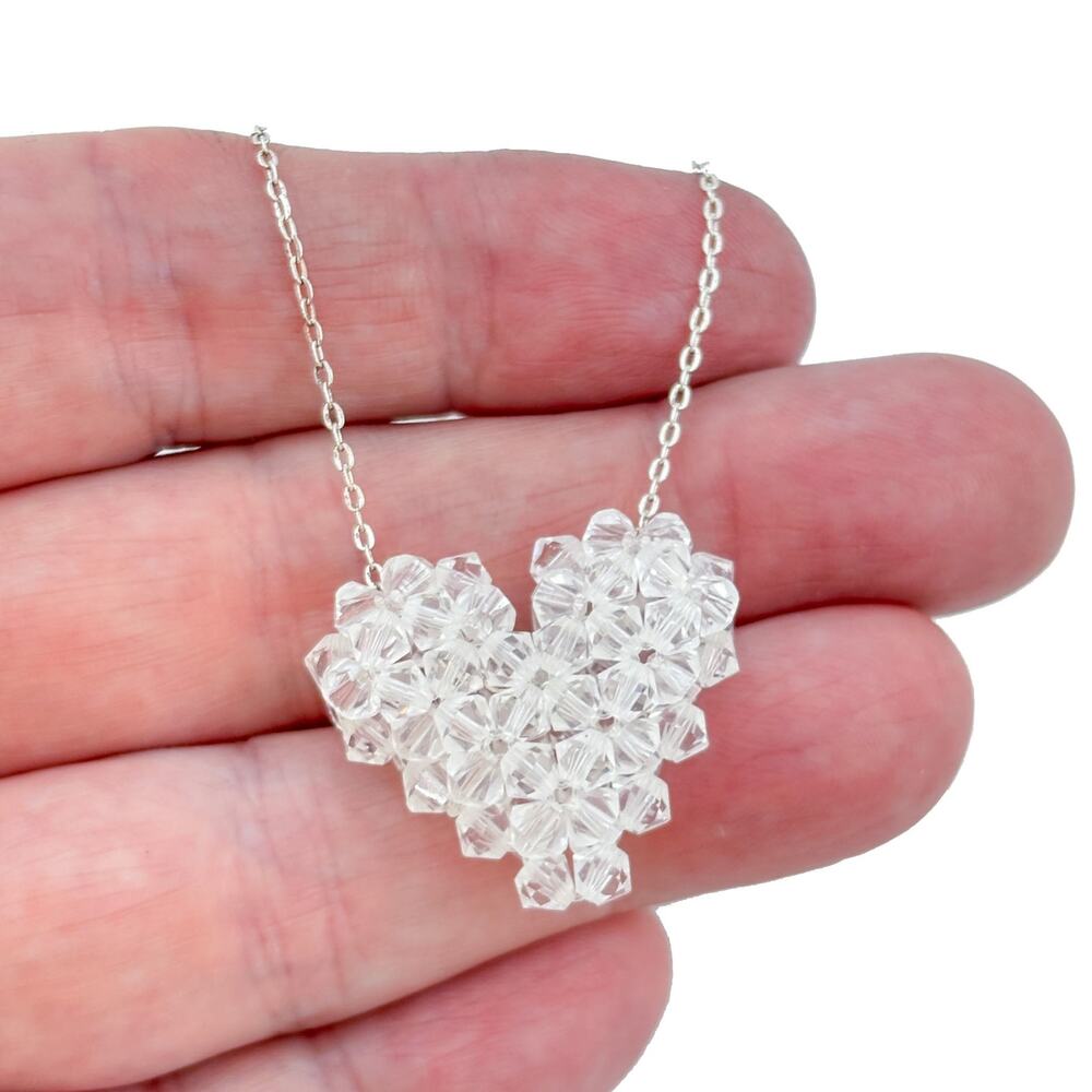 Vintage Sterling Silver 925 Crystal Heart Pendant 15.5"-17.5"